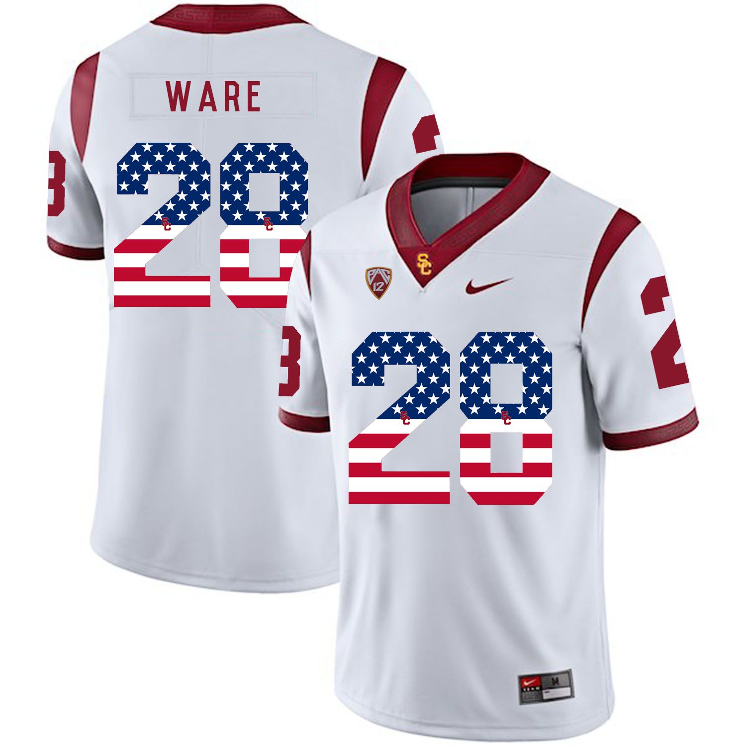 Men USC Trojans 28 Ware White Flag Customized NCAA Jerseys